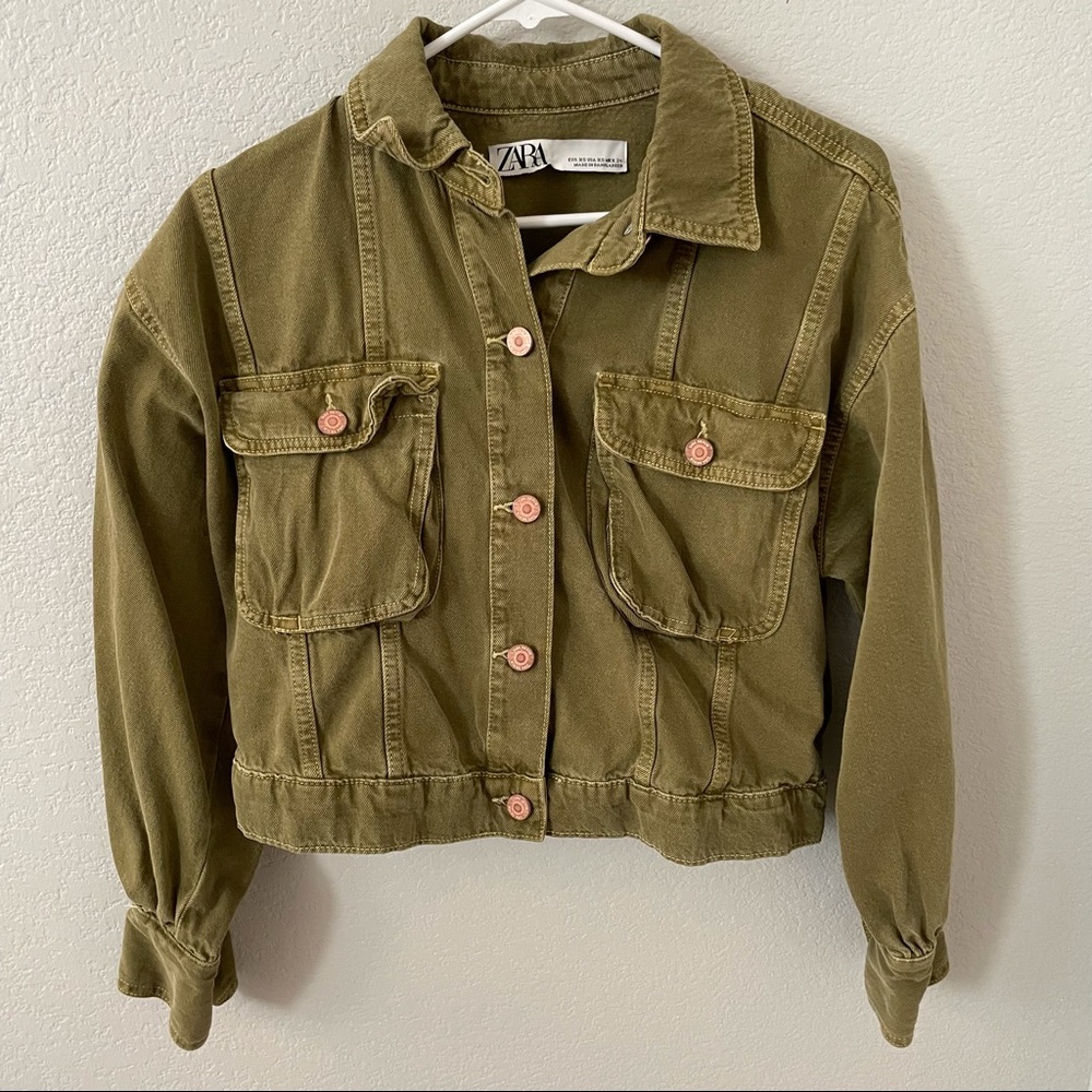 Zara Green Denim Jacket size XS